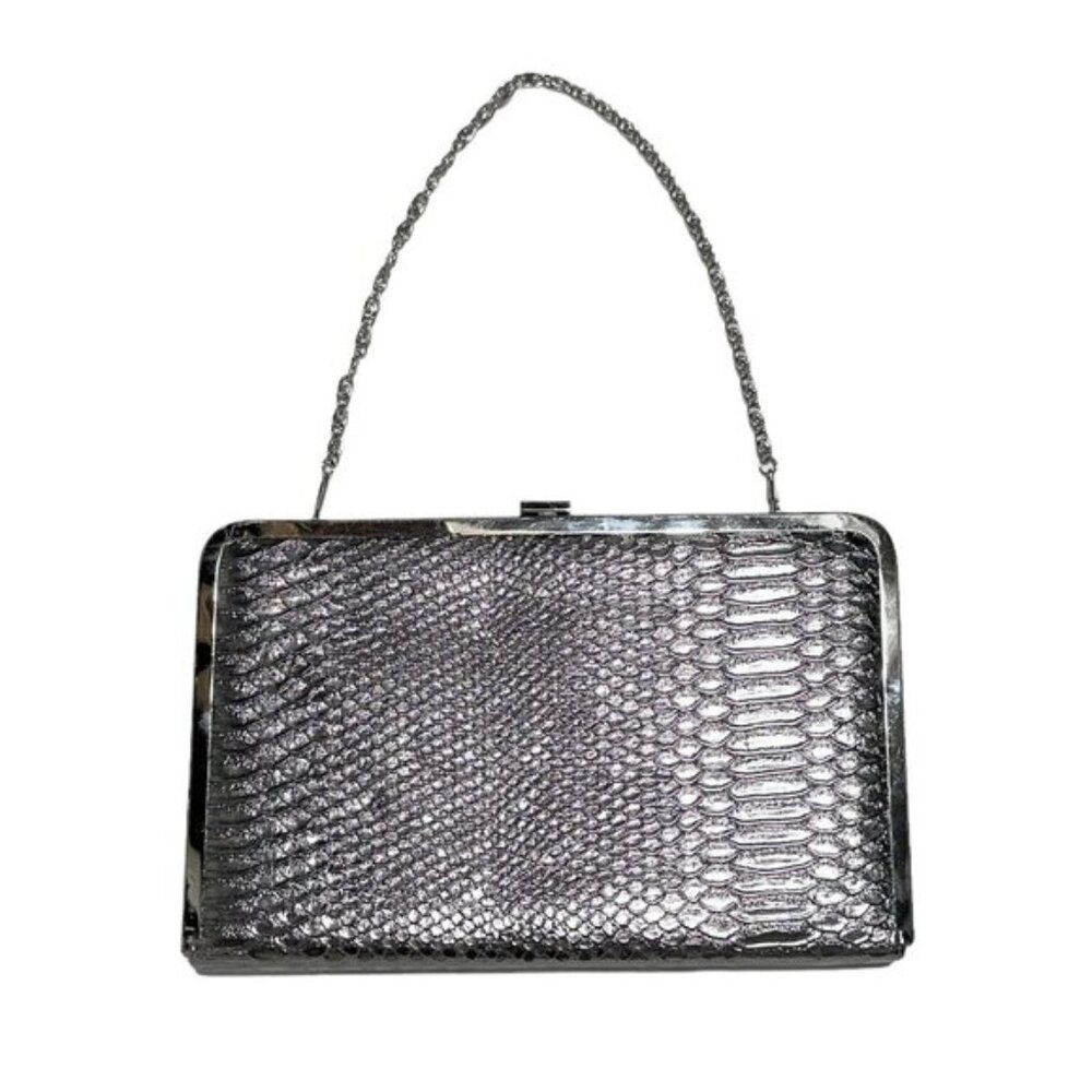 NEW PINKSTIX Clutch purse w/ Silver Chain Strap Metallic Silver Snakeskin